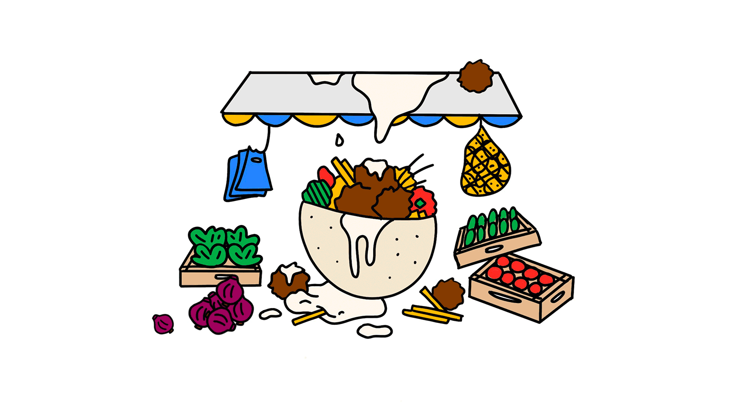 om the GPC map, including a unicorn, matkot, and a falafel